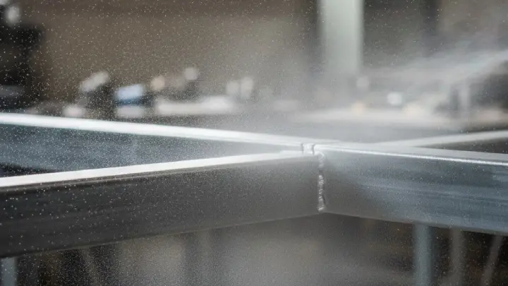 Zinkspray wird auf Rahmen aufgetragen