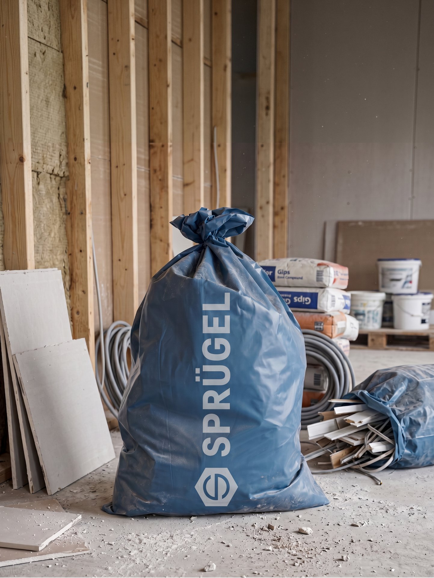 Sprügel Müllsack auf Baustelle