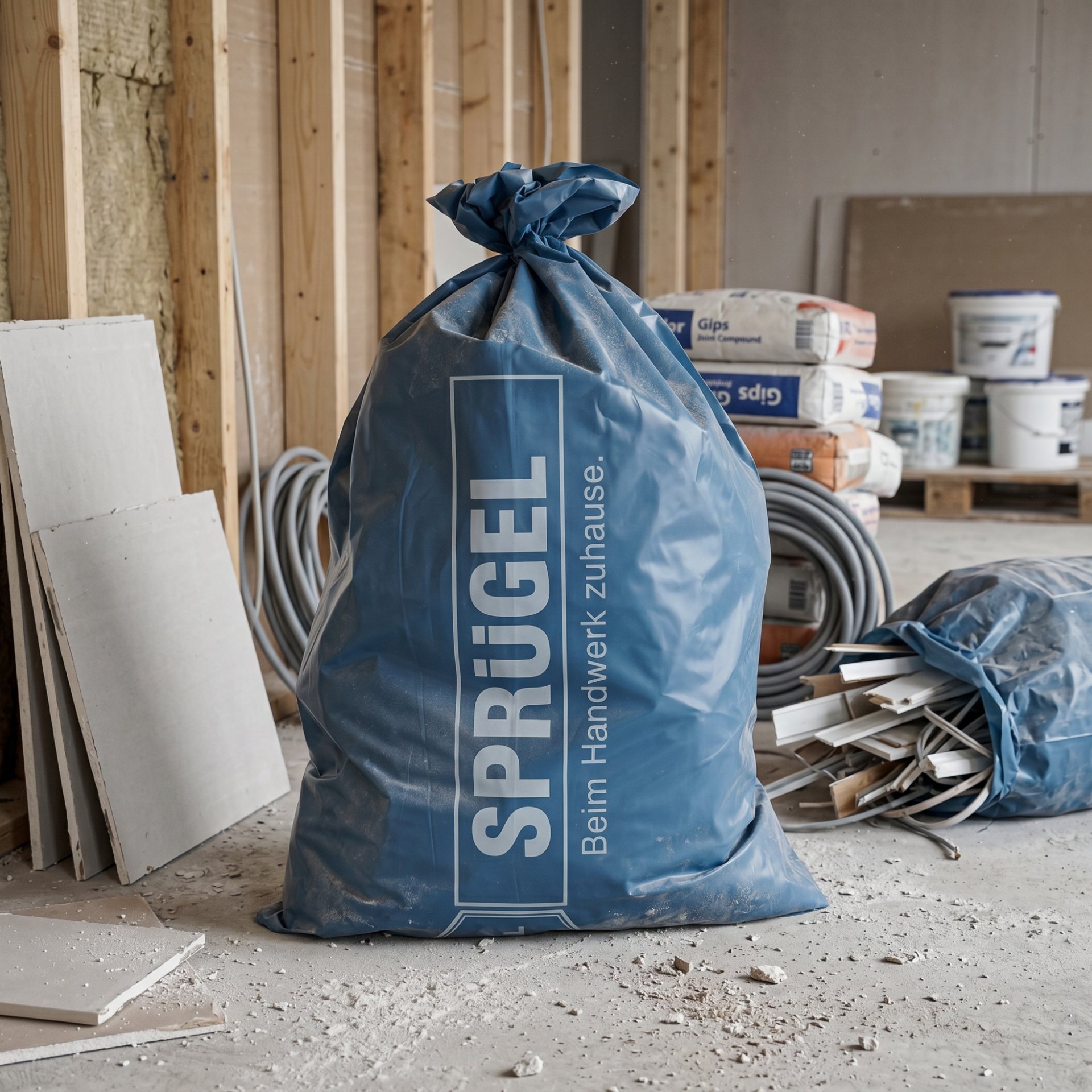 Sprügel Müllsack auf Baustelle