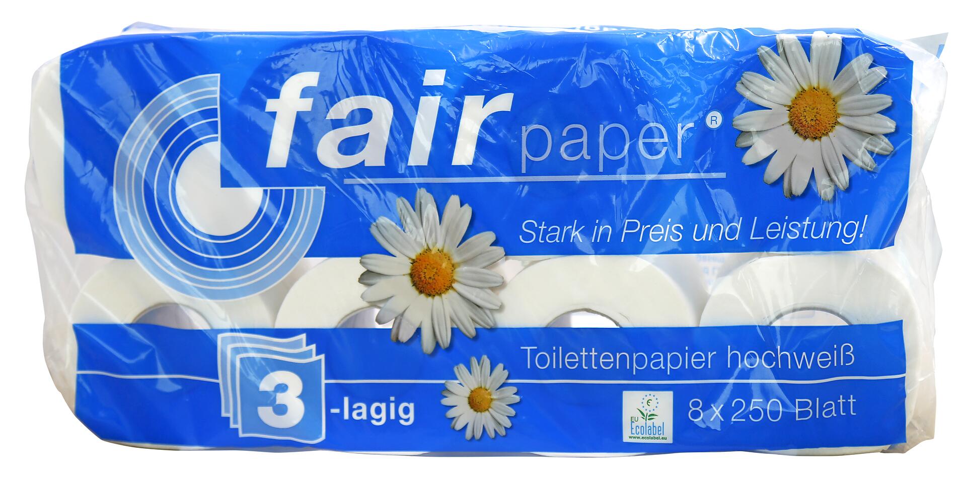 Toilettenpapier 3-lagig 250 Blatt, weiß 72 Rollen / Pack