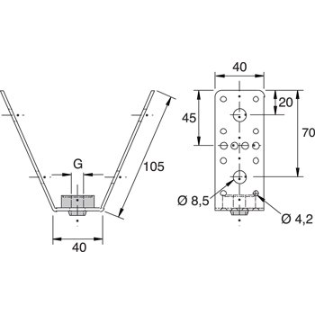 TRAPEZBLECHHÄNGER f 105 MM MIT EPDM/SBR SCHALLDÄMMTEIL