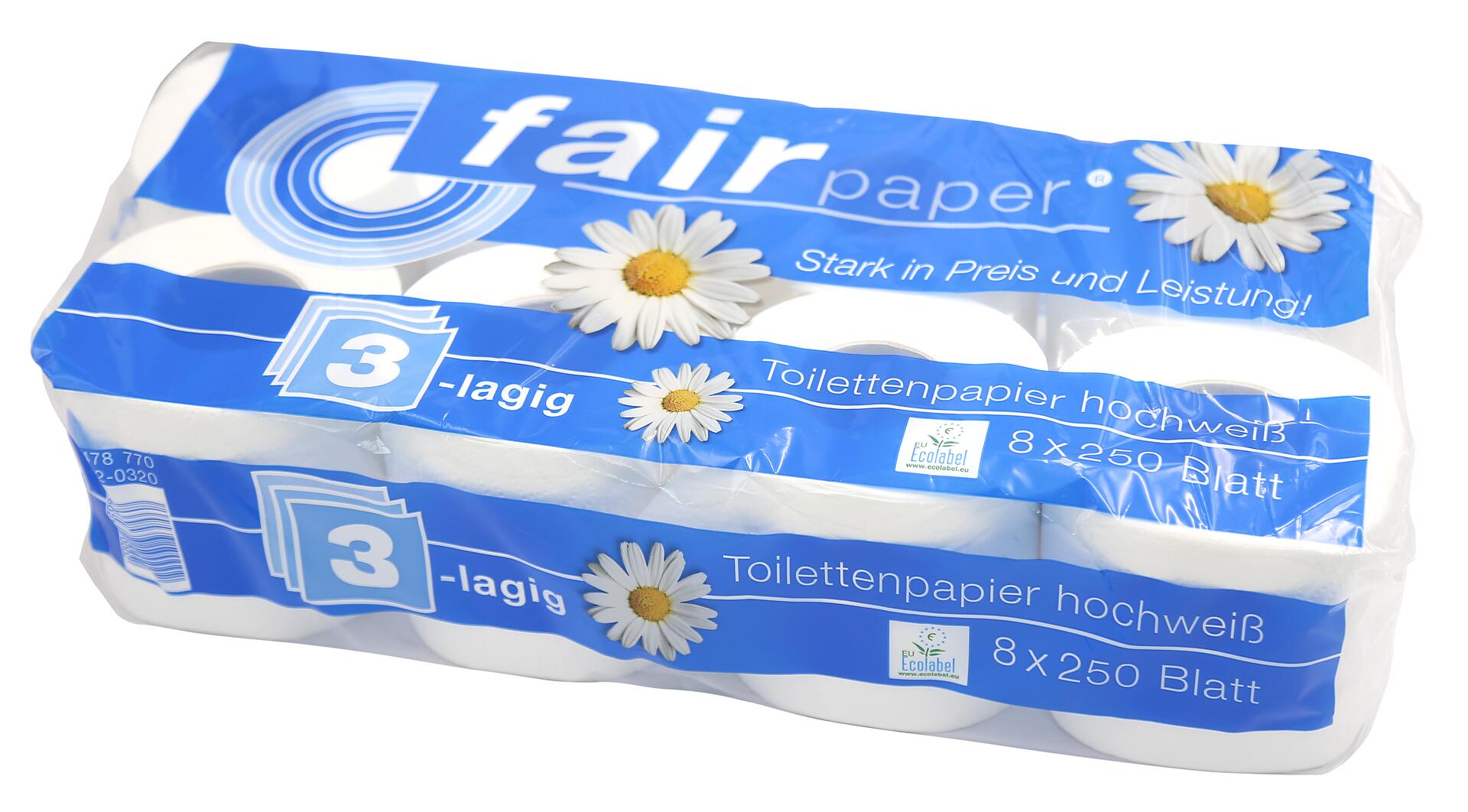 Toilettenpapier 3-lagig 250 Blatt, weiß 72 Rollen / Pack