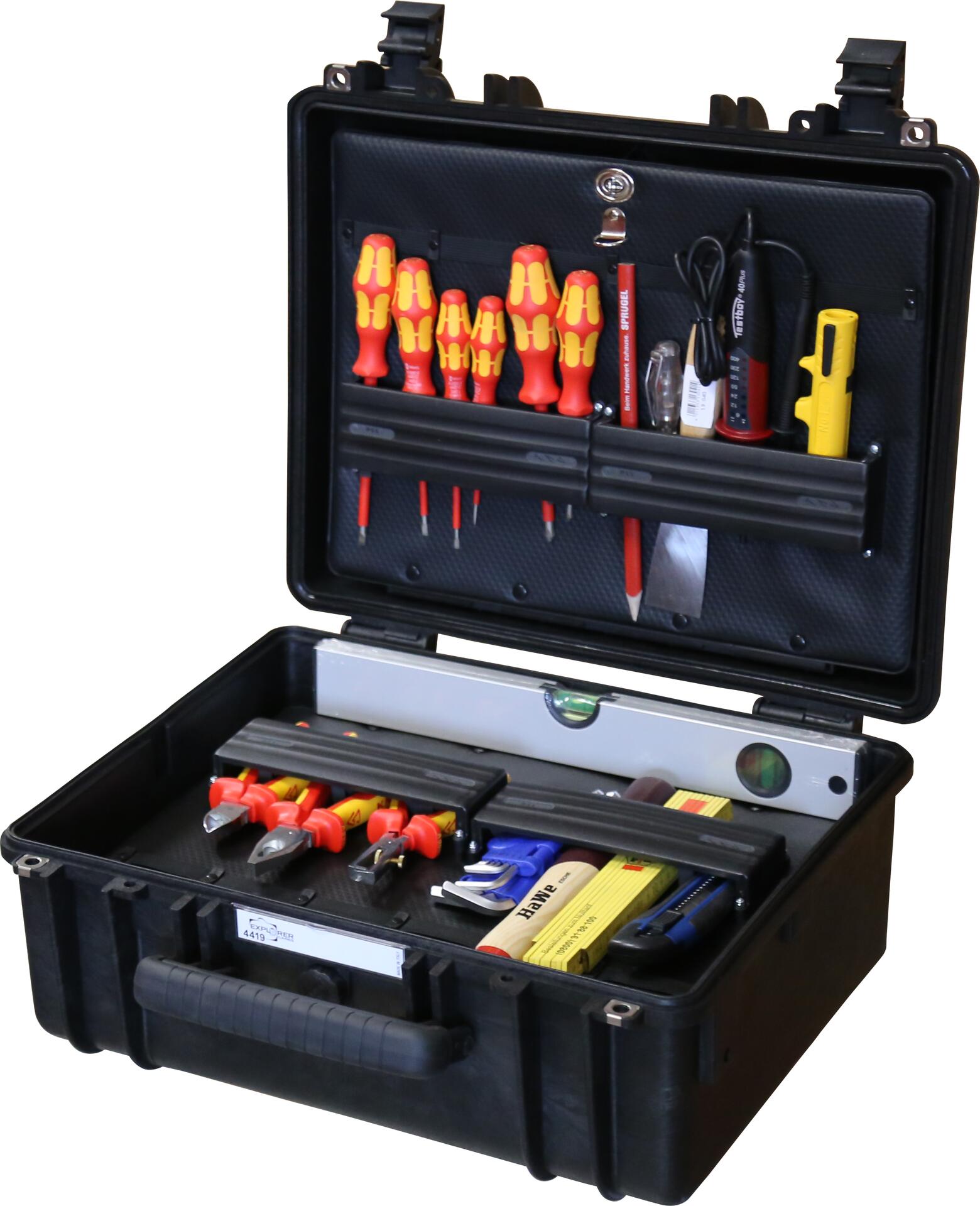 Elektro Werkzeugkoffer EXPLORER komplett bestückt 45 tlg.