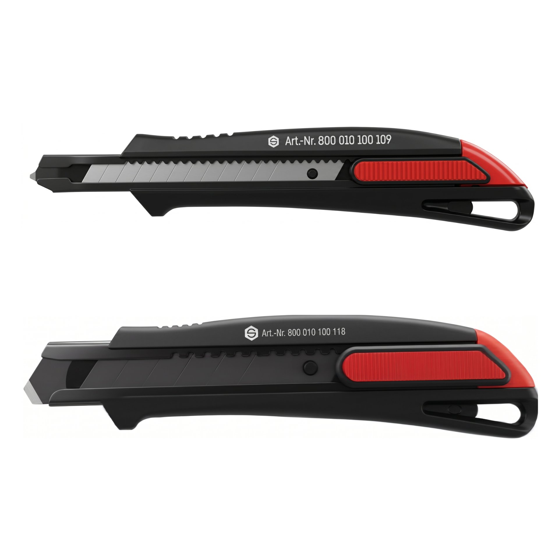 Sprügel Cuttermesser 2K Black Comfort rot schwarz Vorderseite 9 mm und 18 mm