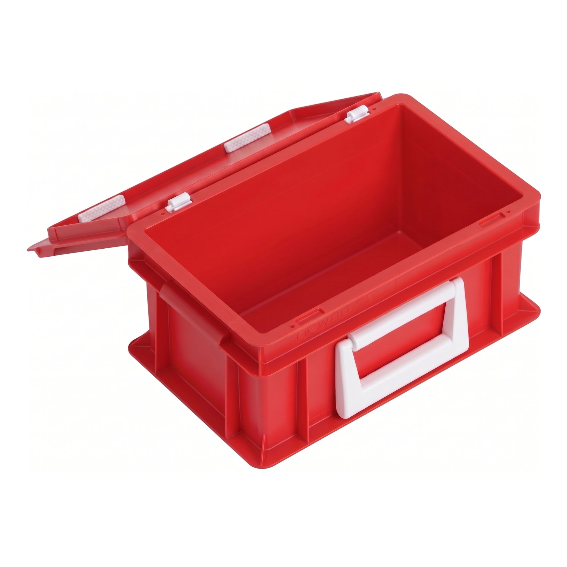 Newbox Rot mit Deckel und Griff geöffnet