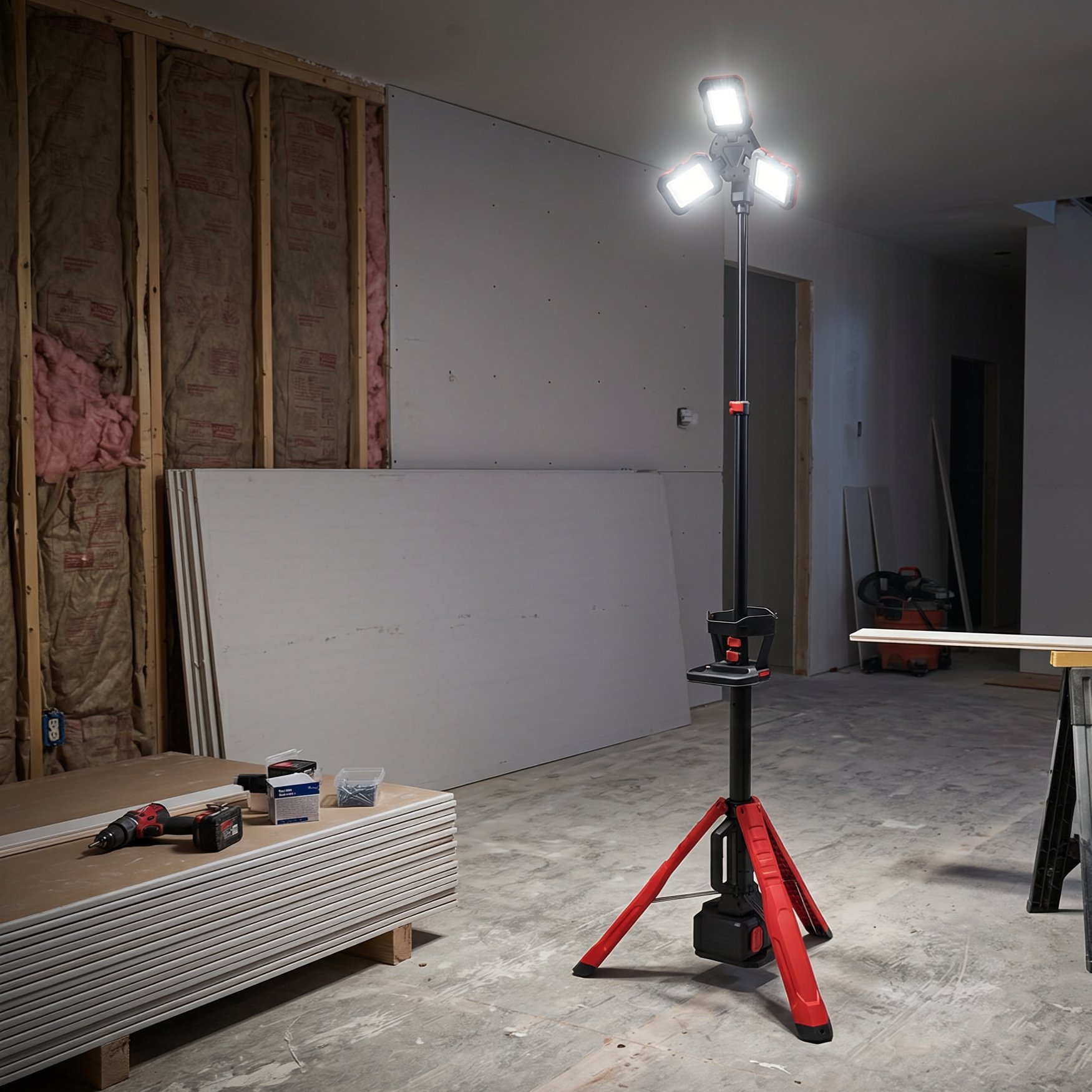 Sprügel Baustrahler 3-fach LED mit Stativ beleuchtet Innenausbau