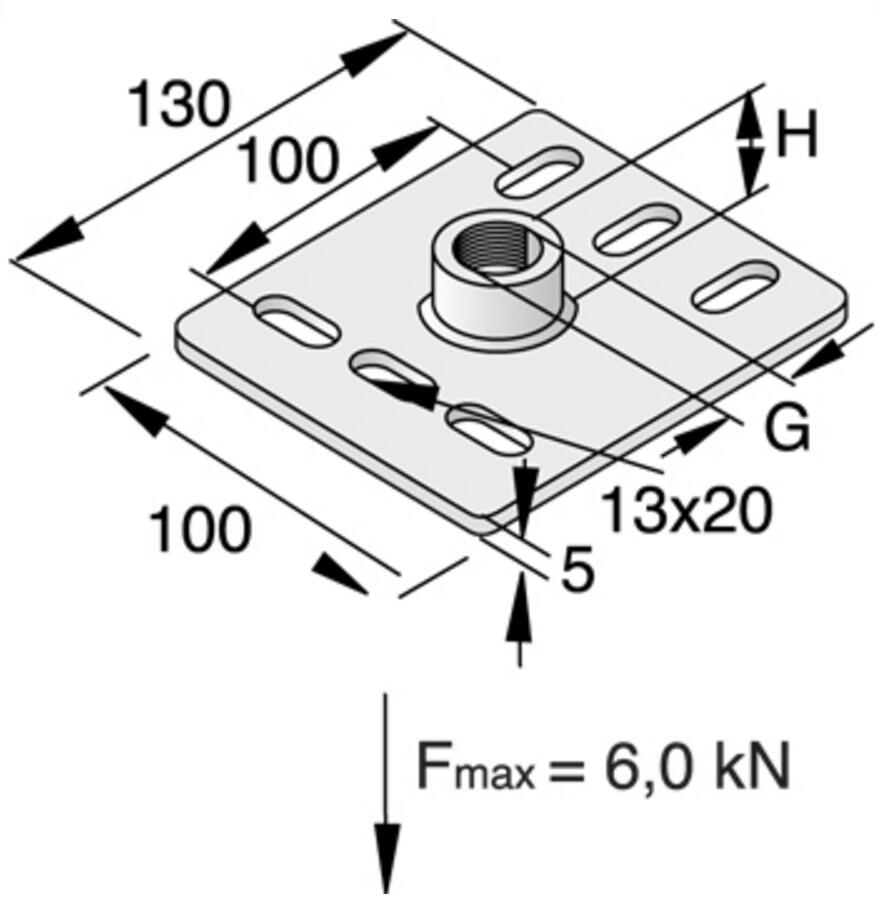 GRUNDPLATTE 6-LOCH GA: M1" (BXLXS) 100 X 130 X