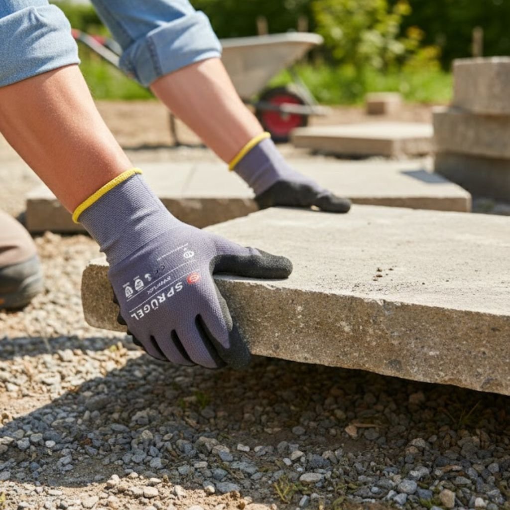 Evoflex Arbeitshandschuhe beim Verlegen von Steinplatten