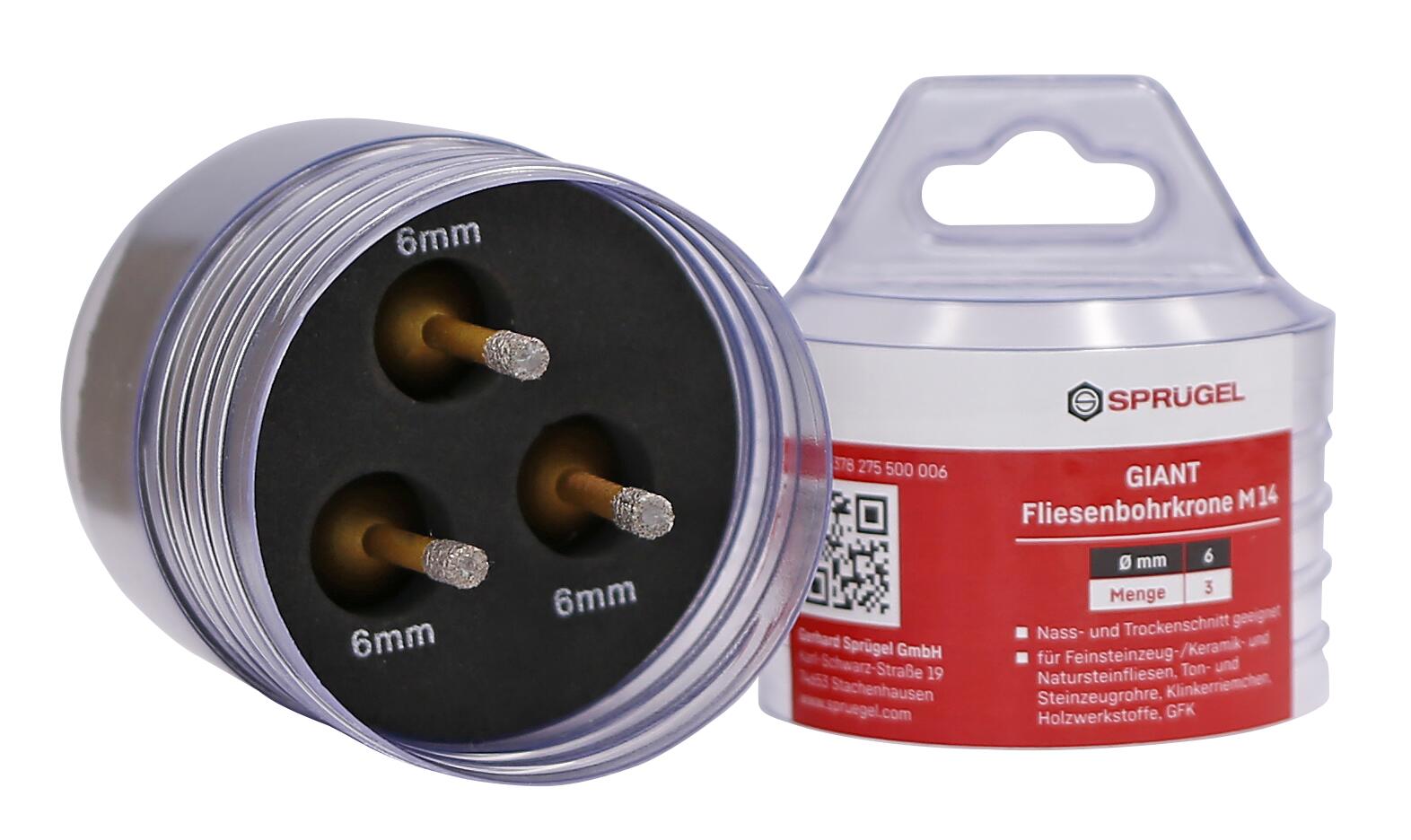 "GIANT" FLIESENBOHRKRONE T M14 SET 3 x 6 mm